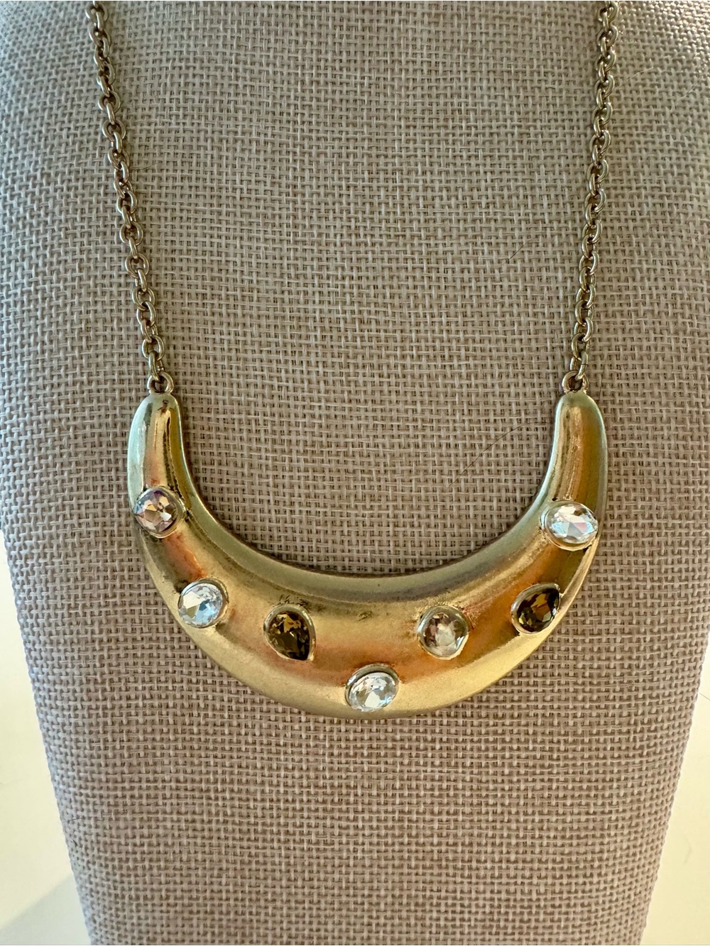 Park Lane Gold Crescent Necklace with Clear and Smoky Stones